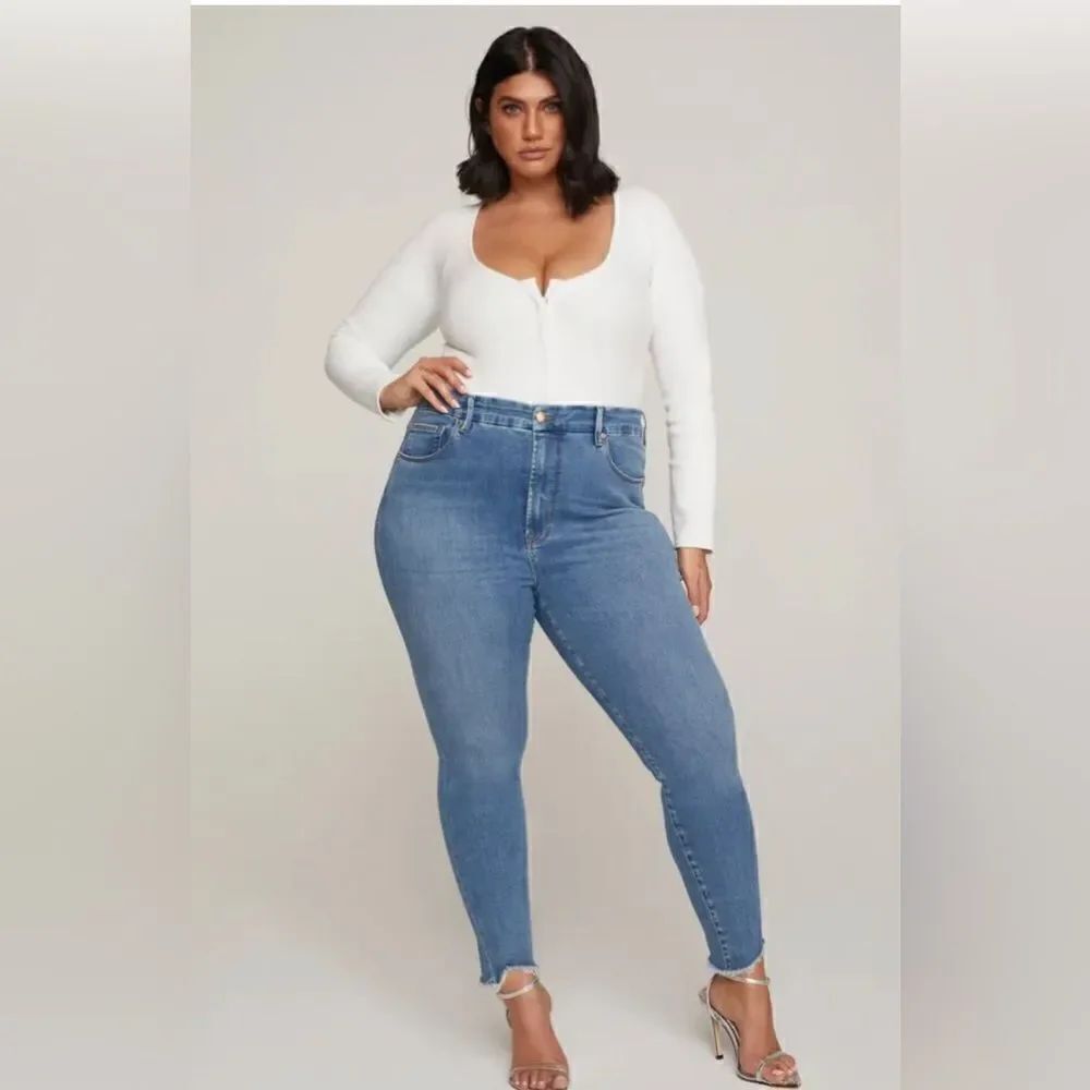 Good American Good Legs High Waist Jagged Fray Hem Skinny Jeans size 15 plus